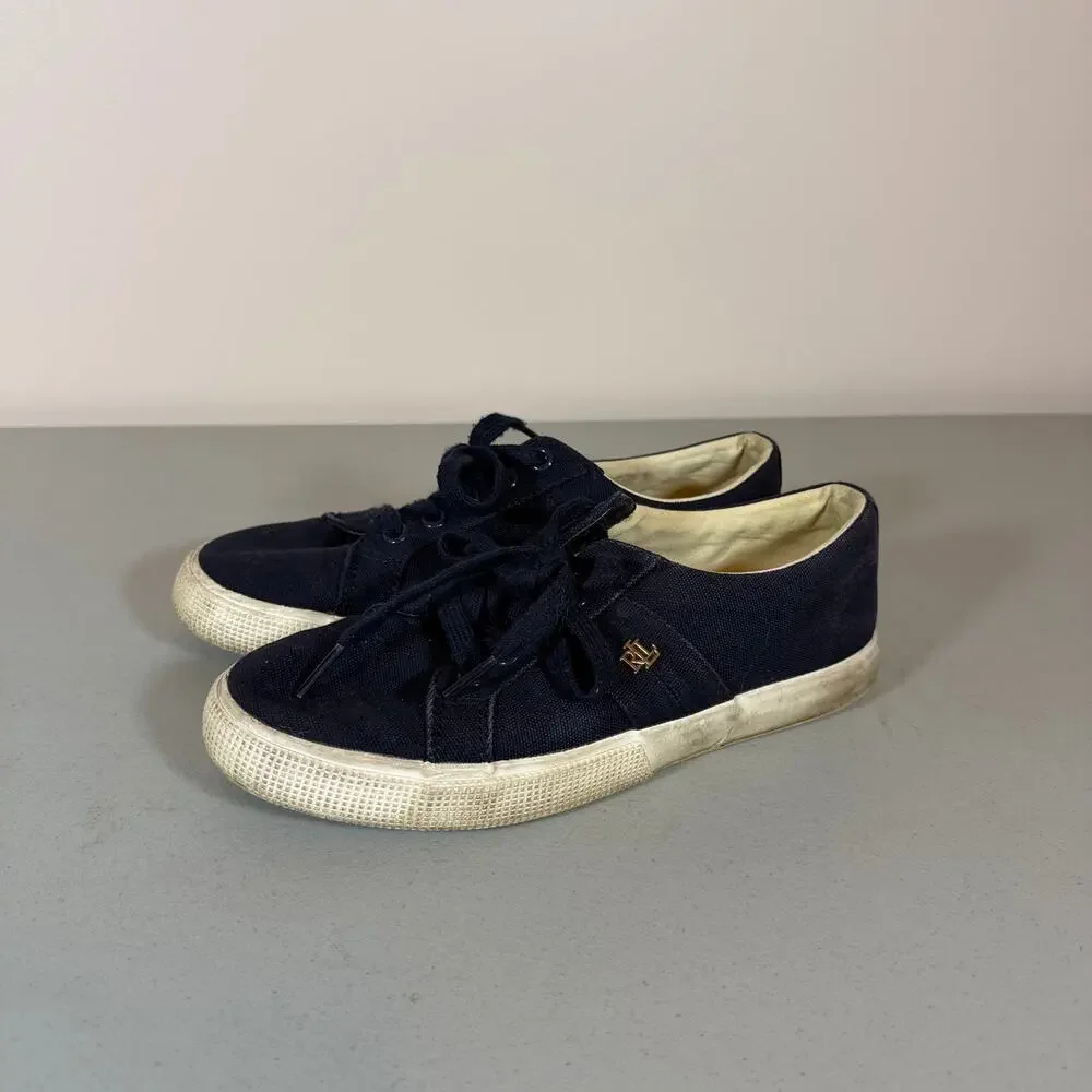 Lauren Ralph Lauren Janson II Canvas Sneakers Womens 6.5B Gold Logo Detail